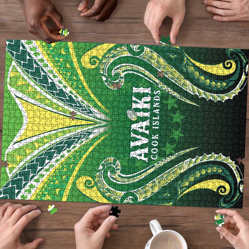 Rugby Cook Islands Avaiki Puzzle Green Kuki Airani Tribal Maori Inspired - Polynesian Pride