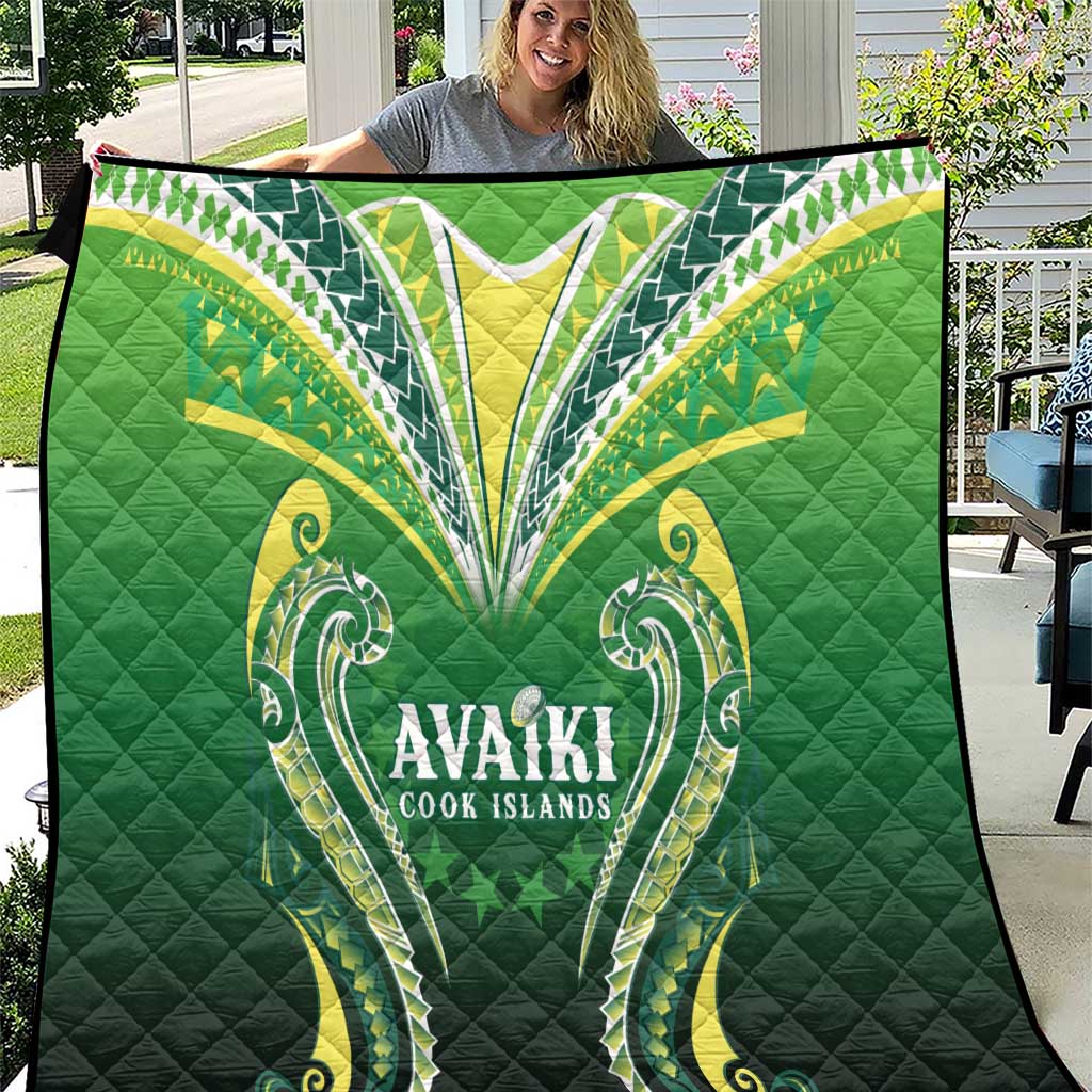 Rugby Cook Islands Avaiki Quilt Green Kuki Airani Tribal Maori Inspired - Polynesian Pride