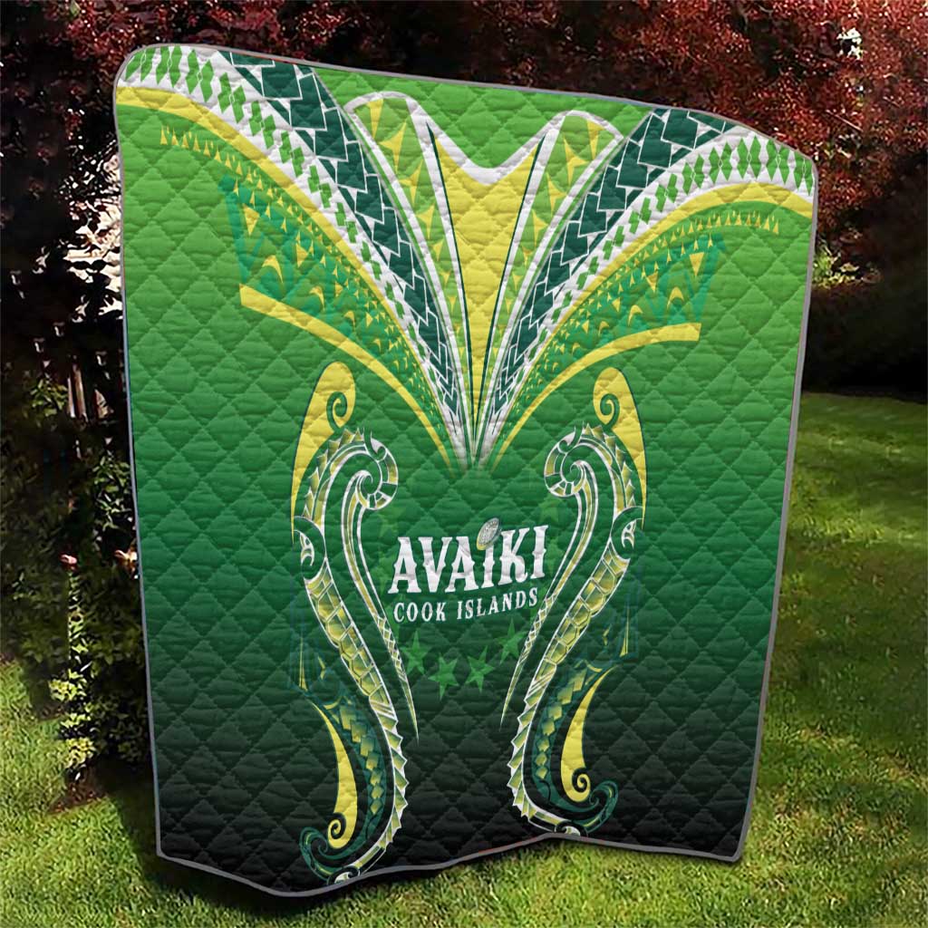 Rugby Cook Islands Avaiki Quilt Green Kuki Airani Tribal Maori Inspired - Polynesian Pride