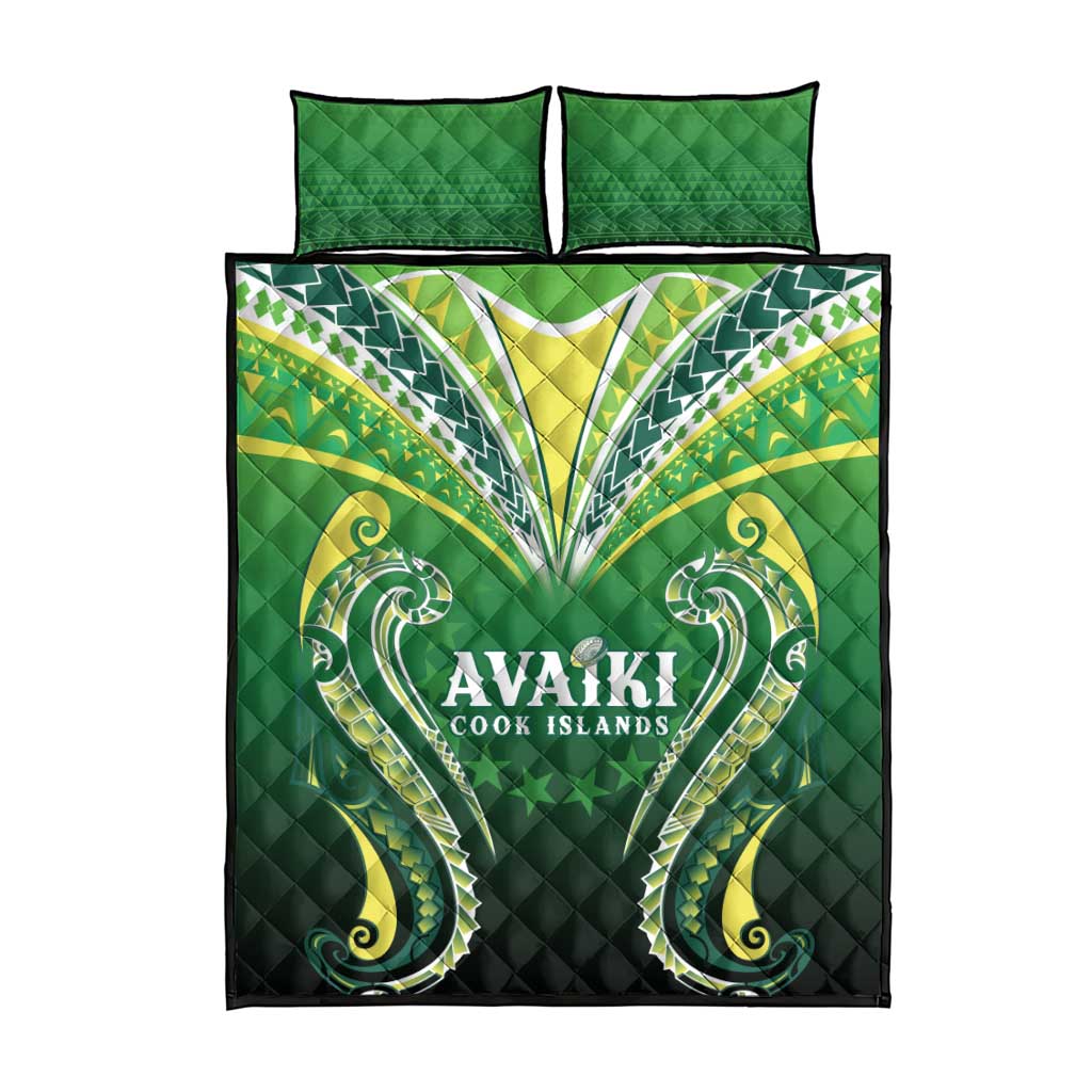 Rugby Cook Islands Avaiki Quilt Bed Set Green Kuki Airani Tribal Maori Inspired - Polynesian Pride