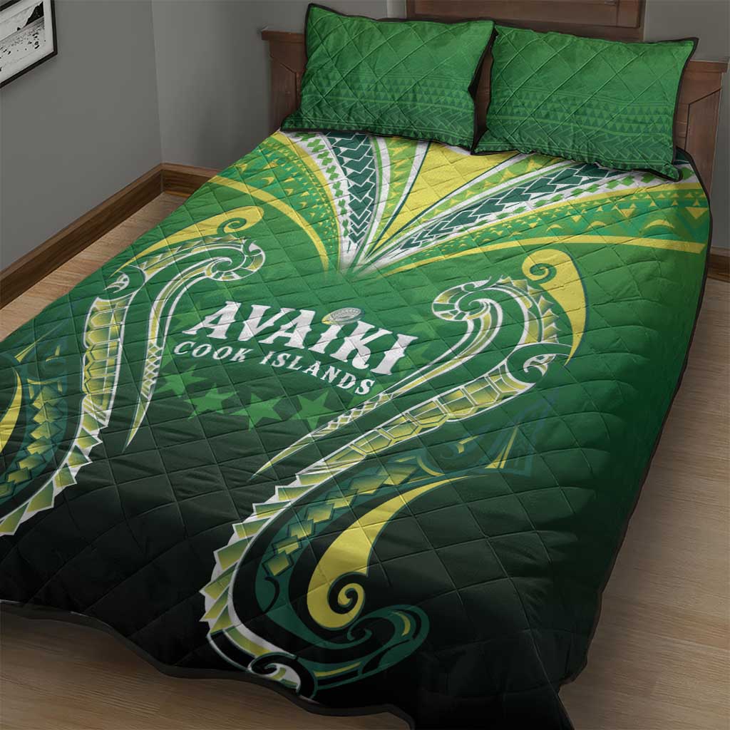 Rugby Cook Islands Avaiki Quilt Bed Set Green Kuki Airani Tribal Maori Inspired - Polynesian Pride