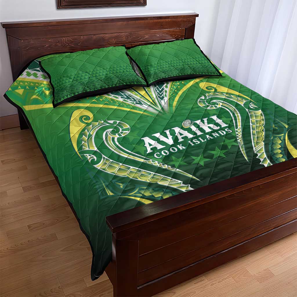 Rugby Cook Islands Avaiki Quilt Bed Set Green Kuki Airani Tribal Maori Inspired - Polynesian Pride