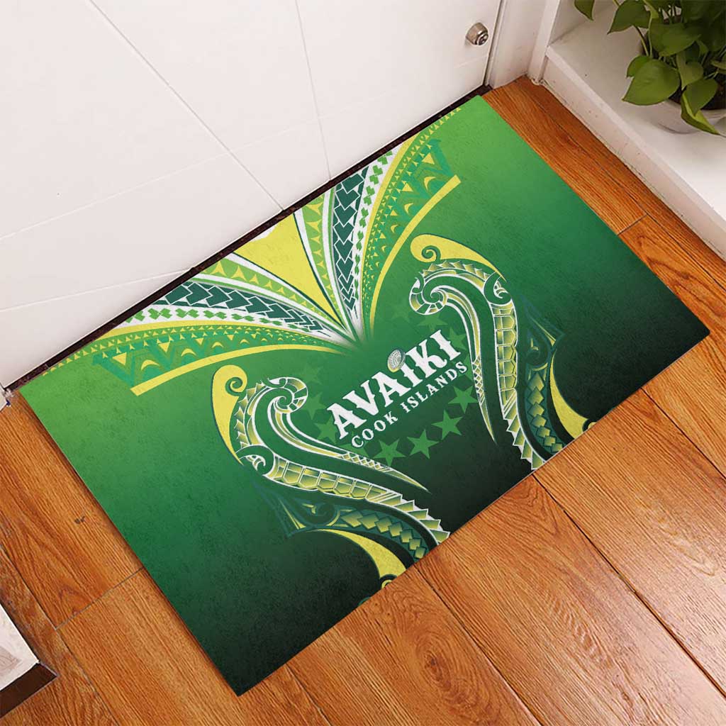 Rugby Cook Islands Avaiki Rubber Doormat Green Kuki Airani Tribal Maori Inspired - Polynesian Pride