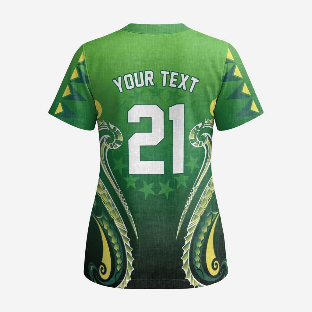 Custom Rugby Cook Islands Avaiki Scrub Top Green Kuki Airani Tribal Maori Inspired - Polynesian Pride
