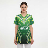 Custom Rugby Cook Islands Avaiki Scrub Top Green Kuki Airani Tribal Maori Inspired - Polynesian Pride