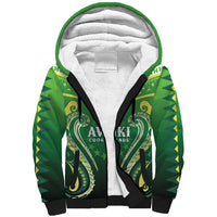 Custom Rugby Cook Islands Avaiki Sherpa Hoodie Green Kuki Airani Tribal Maori Inspired - Polynesian Pride