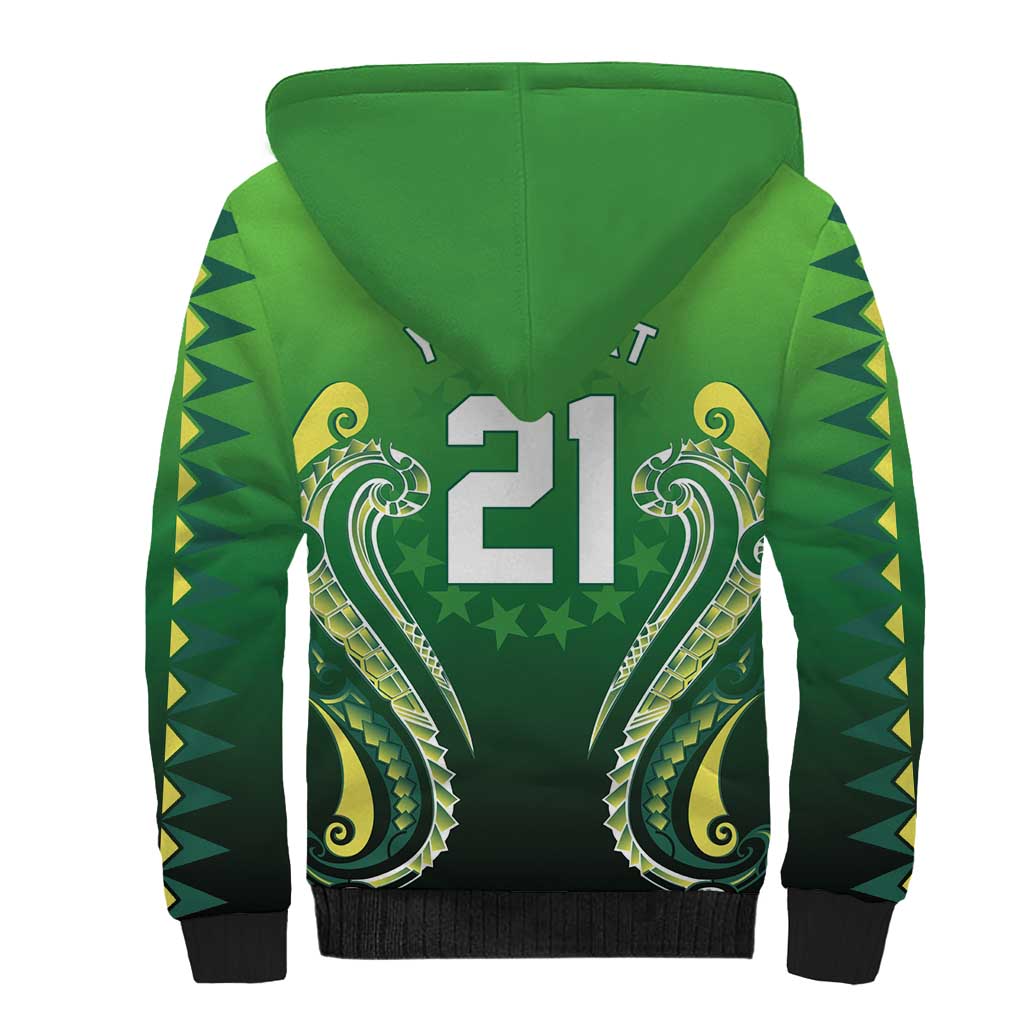 Custom Rugby Cook Islands Avaiki Sherpa Hoodie Green Kuki Airani Tribal Maori Inspired - Polynesian Pride