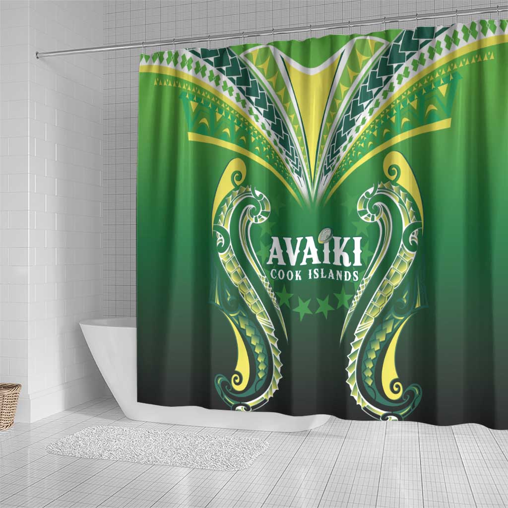 Rugby Cook Islands Avaiki Shower Curtain Green Kuki Airani Tribal Maori Inspired - Polynesian Pride