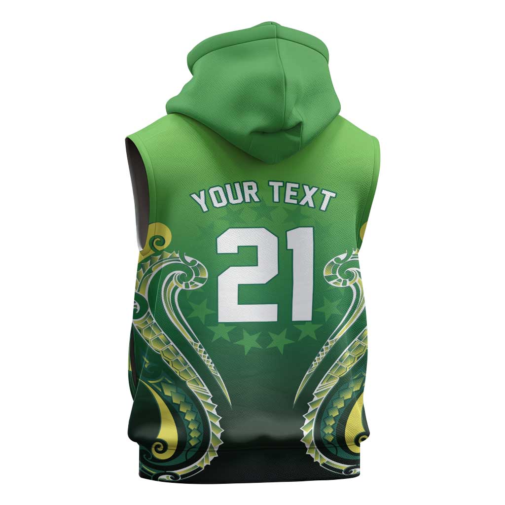 Custom Rugby Cook Islands Avaiki Sleeveless Hoodie Green Kuki Airani Tribal Maori Inspired - Polynesian Pride