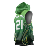 Custom Rugby Cook Islands Avaiki Sleeveless Hoodie Green Kuki Airani Tribal Maori Inspired - Polynesian Pride