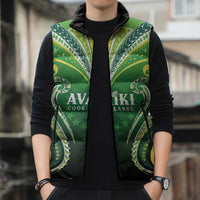 Custom Rugby Cook Islands Avaiki Sleeveless Puffer Jacket Green Kuki Airani Tribal Maori Inspired - Polynesian Pride