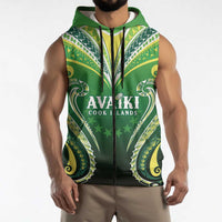 Custom Rugby Cook Islands Avaiki Sleeveless Zip Hoodie Green Kuki Airani Tribal Maori Inspired - Polynesian Pride
