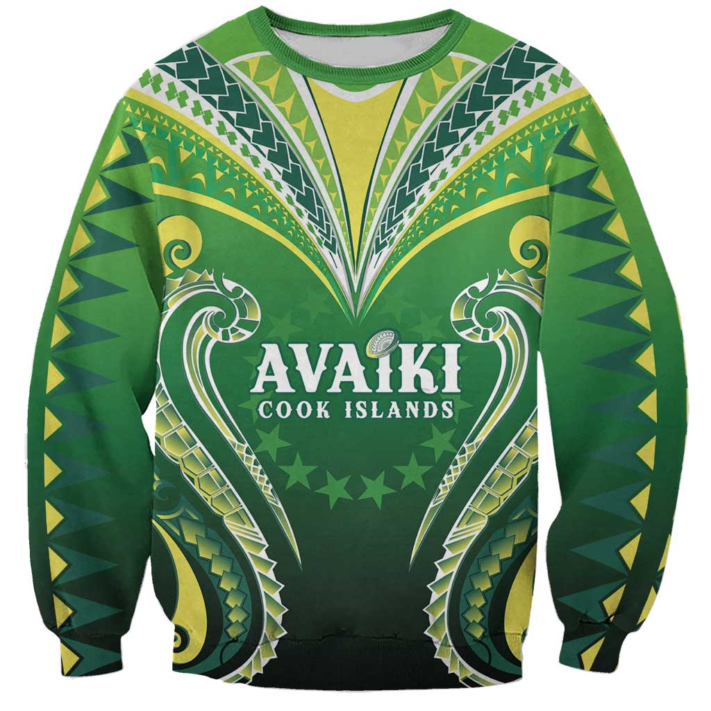 Custom Rugby Cook Islands Avaiki Sweatshirt Green Kuki Airani Tribal Maori Inspired - Polynesian Pride