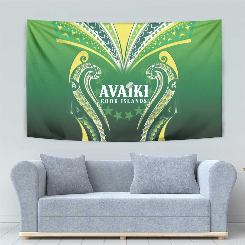 Rugby Cook Islands Avaiki Tapestry Green Kuki Airani Tribal Maori Inspired - Polynesian Pride