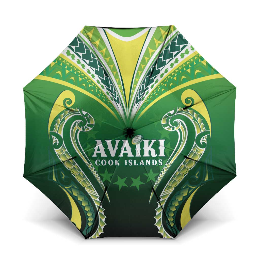 Rugby Cook Islands Avaiki Umbrella Green Kuki Airani Tribal Maori Inspired - Polynesian Pride