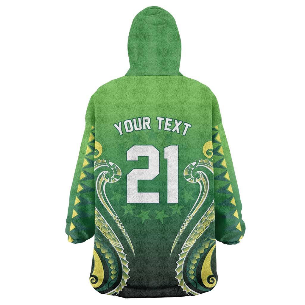 Custom Rugby Cook Islands Avaiki Wearable Blanket Hoodie Green Kuki Airani Tribal Maori Inspired - Polynesian Pride