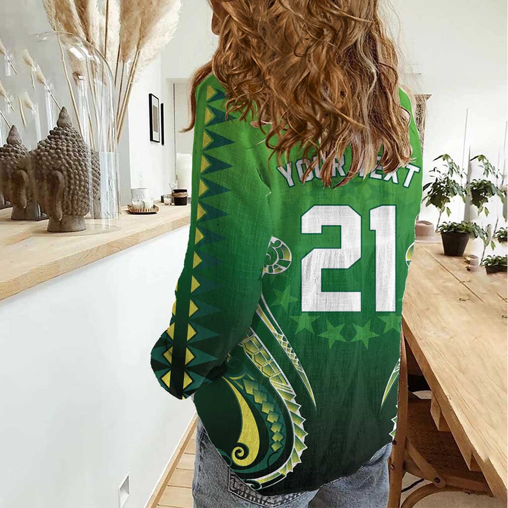 Custom Rugby Cook Islands Avaiki Women Casual Shirt Green Kuki Airani Tribal Maori Inspired - Polynesian Pride