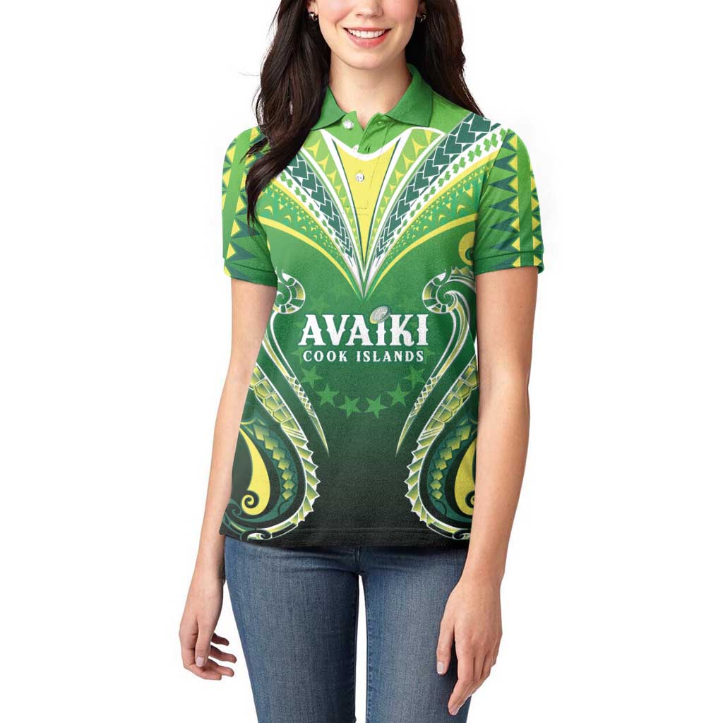 Custom Rugby Cook Islands Avaiki Women Polo Shirt Green Kuki Airani Tribal Maori Inspired - Polynesian Pride