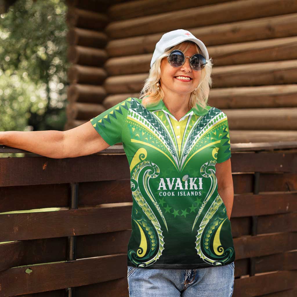 Custom Rugby Cook Islands Avaiki Women Polo Shirt Green Kuki Airani Tribal Maori Inspired - Polynesian Pride