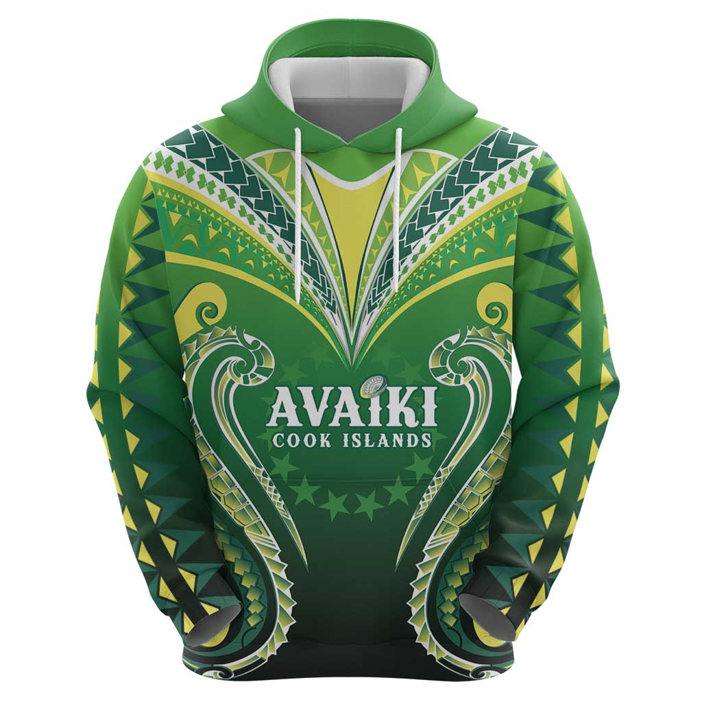 Custom Rugby Cook Islands Avaiki Zip Hoodie Green Kuki Airani Tribal Maori Inspired - Polynesian Pride
