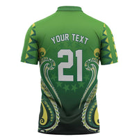 Custom Rugby Cook Islands Avaiki Zipper Polo Shirt Green Kuki Airani Tribal Maori Inspired - Polynesian Pride