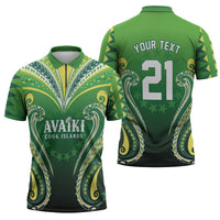 Custom Rugby Cook Islands Avaiki Zipper Polo Shirt Green Kuki Airani Tribal Maori Inspired - Polynesian Pride