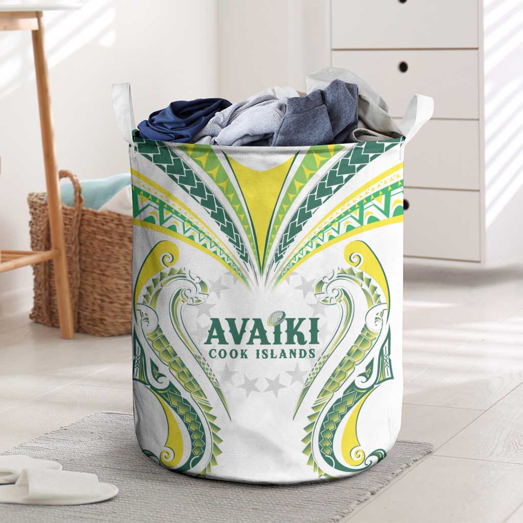 Rugby Cook Islands Avaiki Laundry Basket White Kuki Airani Tribal Maori Inspired - Polynesian Pride