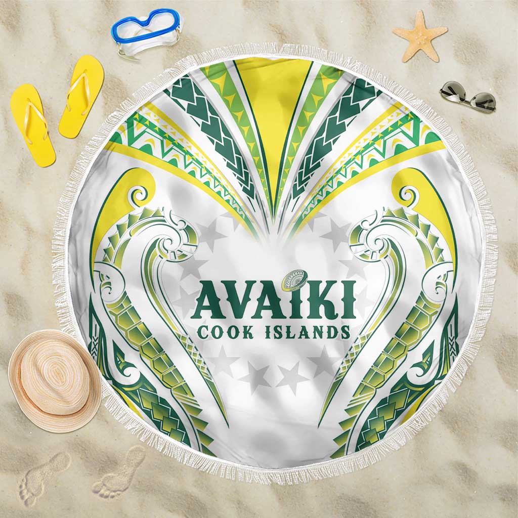 Rugby Cook Islands Avaiki Beach Blanket White Kuki Airani Tribal Maori Inspired - Polynesian Pride