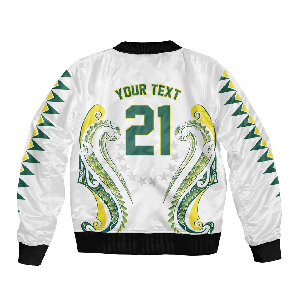 Custom Rugby Cook Islands Avaiki Bomber Jacket White Kuki Airani Tribal Maori Inspired - Polynesian Pride