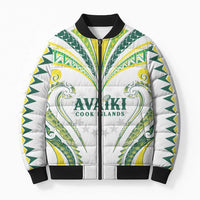 Custom Rugby Cook Islands Avaiki Bomber Puffer Jacket White Kuki Airani Tribal Maori Inspired - Polynesian Pride