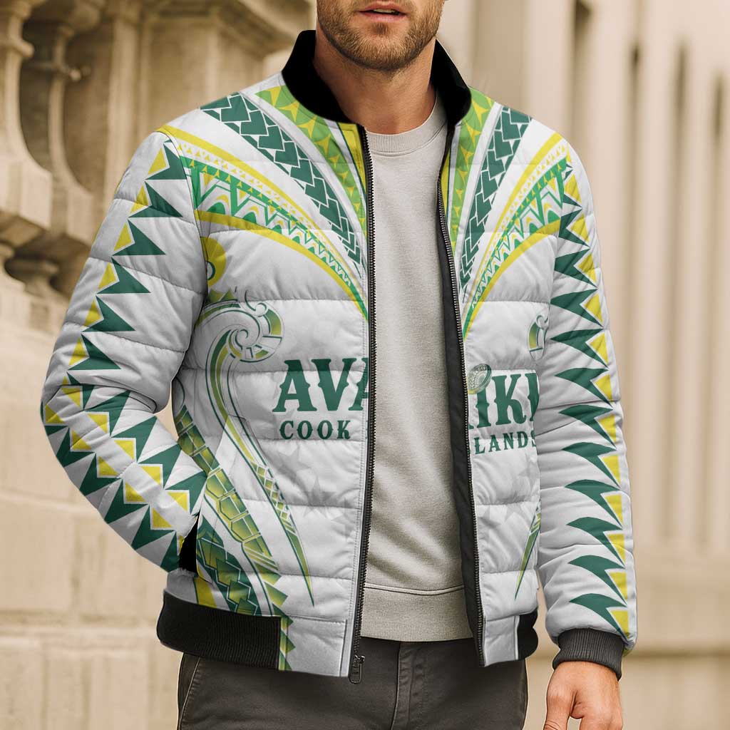 Custom Rugby Cook Islands Avaiki Bomber Puffer Jacket White Kuki Airani Tribal Maori Inspired - Polynesian Pride
