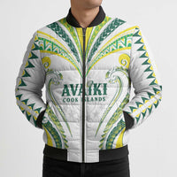 Custom Rugby Cook Islands Avaiki Bomber Puffer Jacket White Kuki Airani Tribal Maori Inspired - Polynesian Pride