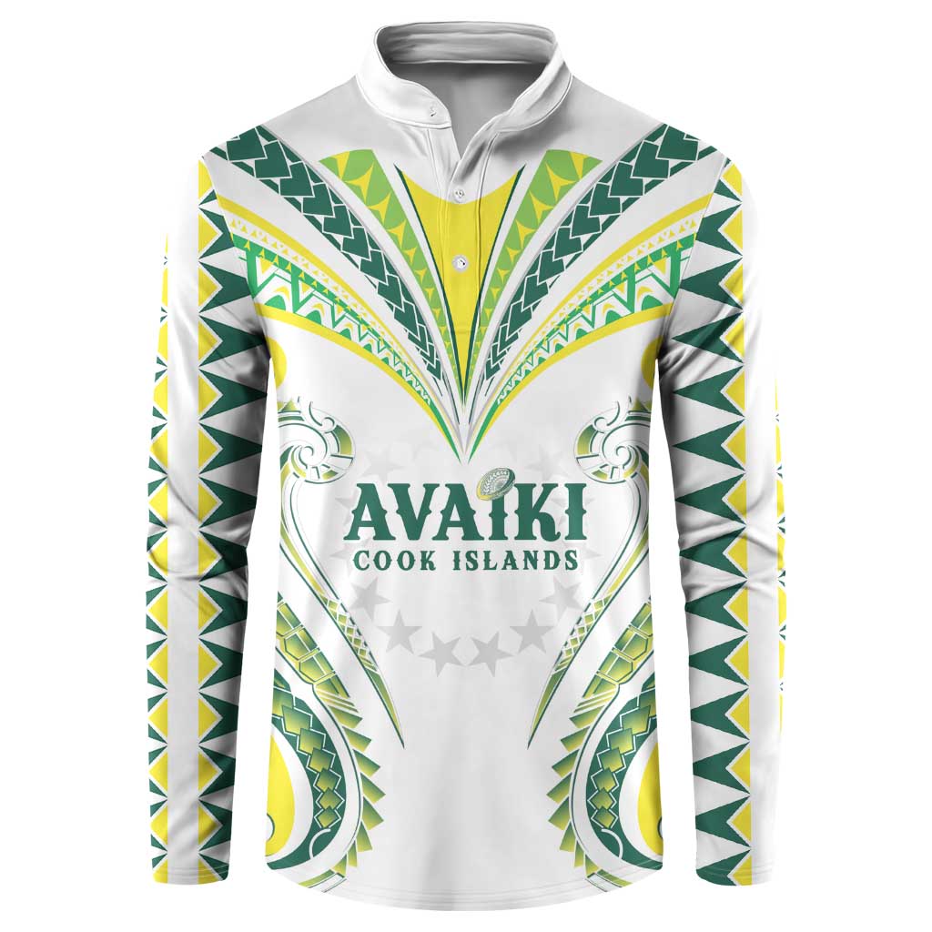 Custom Rugby Cook Islands Avaiki Button Sweatshirt White Kuki Airani Tribal Maori Inspired - Polynesian Pride