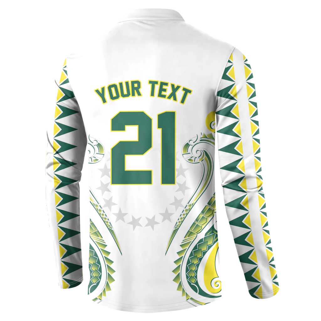 Custom Rugby Cook Islands Avaiki Button Sweatshirt White Kuki Airani Tribal Maori Inspired - Polynesian Pride