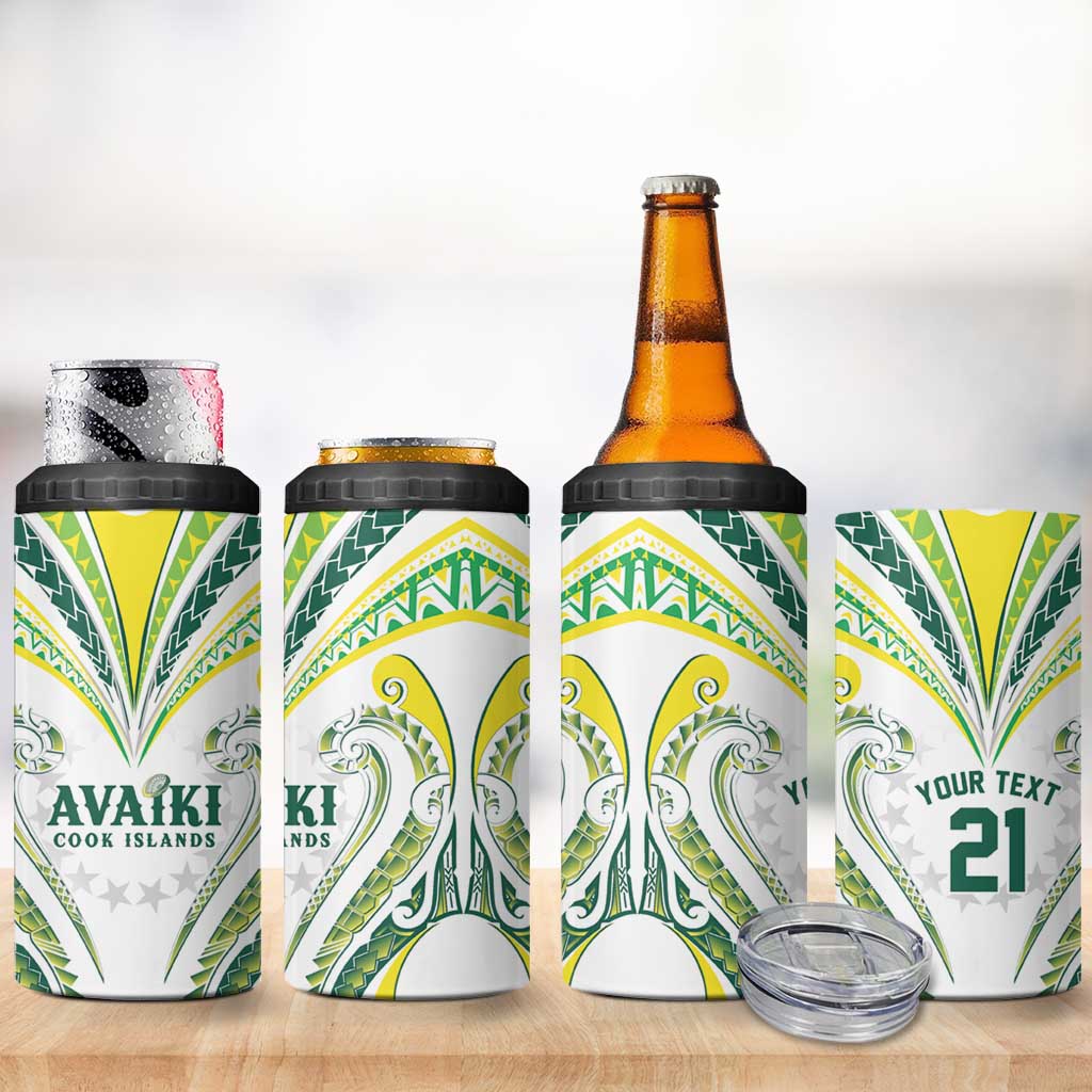 Custom Rugby Cook Islands Avaiki 4 in 1 Can Cooler Tumbler White Kuki Airani Tribal Maori Inspired - Polynesian Pride