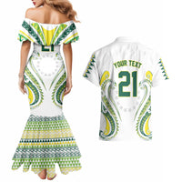 Custom Rugby Cook Islands Avaiki Couples Matching Mermaid Dress and Hawaiian Shirt White Kuki Airani Tribal Maori Inspired - Polynesian Pride