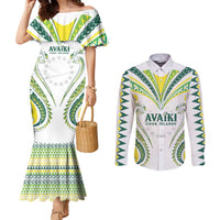 Custom Rugby Cook Islands Avaiki Couples Matching Mermaid Dress and Long Sleeve Button Shirt White Kuki Airani Tribal Maori Inspired - Polynesian Pride