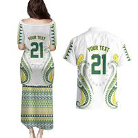 Custom Rugby Cook Islands Avaiki Couples Matching Puletasi and Hawaiian Shirt White Kuki Airani Tribal Maori Inspired - Polynesian Pride