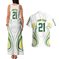 Custom Rugby Cook Islands Avaiki Couples Matching Tank Maxi Dress and Hawaiian Shirt White Kuki Airani Tribal Maori Inspired - Polynesian Pride