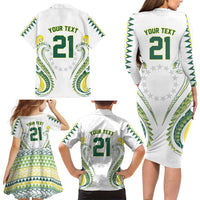 Custom Rugby Cook Islands Avaiki Family Matching Long Sleeve Bodycon Dress and Hawaiian Shirt White Kuki Airani Tribal Maori Inspired - Polynesian Pride