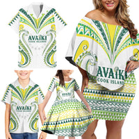 Custom Rugby Cook Islands Avaiki Family Matching Off Shoulder Short Dress and Hawaiian Shirt White Kuki Airani Tribal Maori Inspired - Polynesian Pride