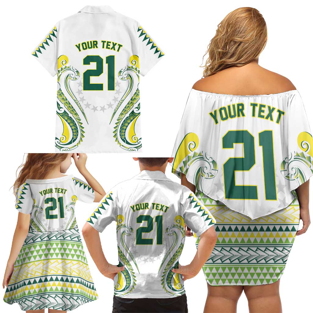 Custom Rugby Cook Islands Avaiki Family Matching Off Shoulder Short Dress and Hawaiian Shirt White Kuki Airani Tribal Maori Inspired - Polynesian Pride