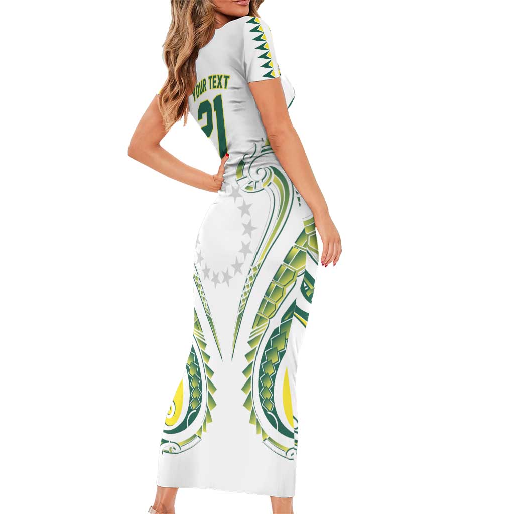 Custom Rugby Cook Islands Avaiki Family Matching Short Sleeve Bodycon Dress and Hawaiian Shirt White Kuki Airani Tribal Maori Inspired - Polynesian Pride