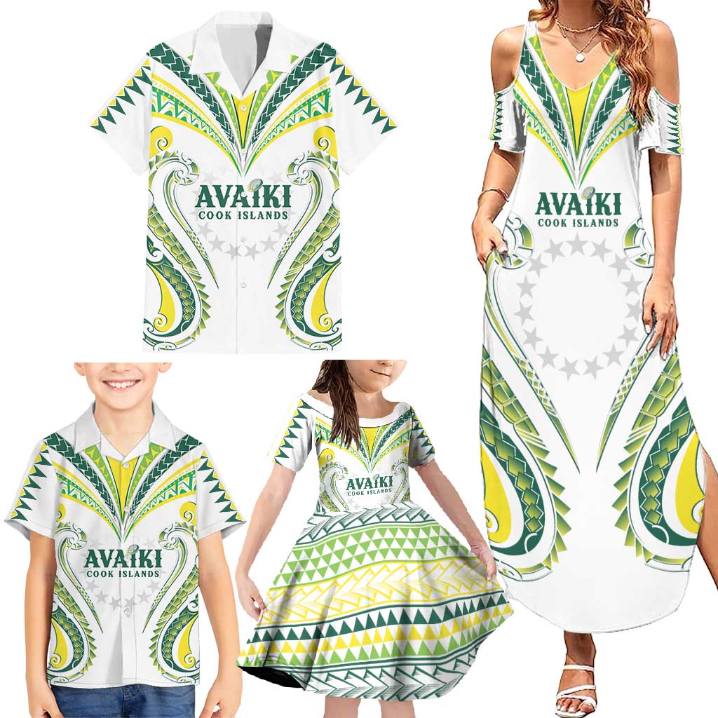 Custom Rugby Cook Islands Avaiki Family Matching Summer Maxi Dress and Hawaiian Shirt White Kuki Airani Tribal Maori Inspired - Polynesian Pride