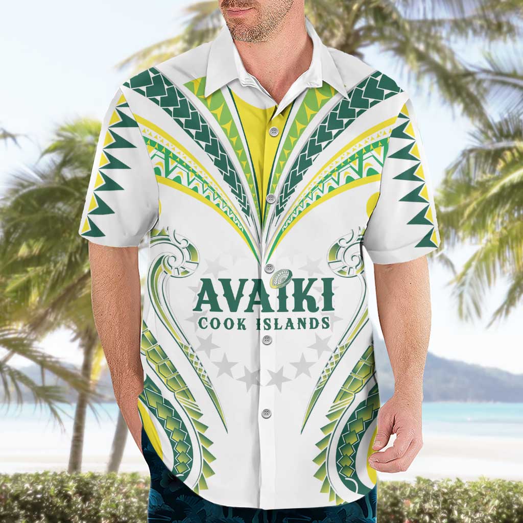 Custom Rugby Cook Islands Avaiki Hawaiian Shirt White Kuki Airani Tribal Maori Inspired - Polynesian Pride