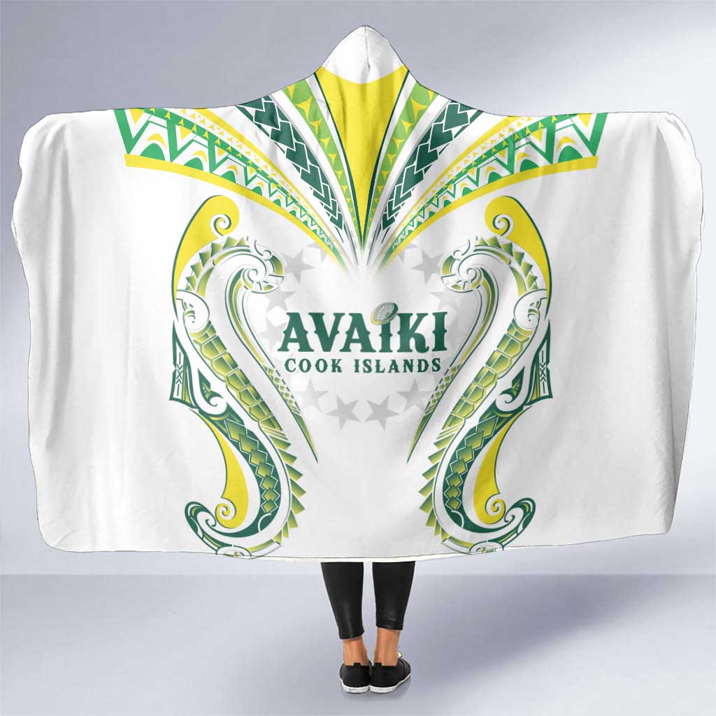 Rugby Cook Islands Avaiki Hooded Blanket White Kuki Airani Tribal Maori Inspired - Polynesian Pride