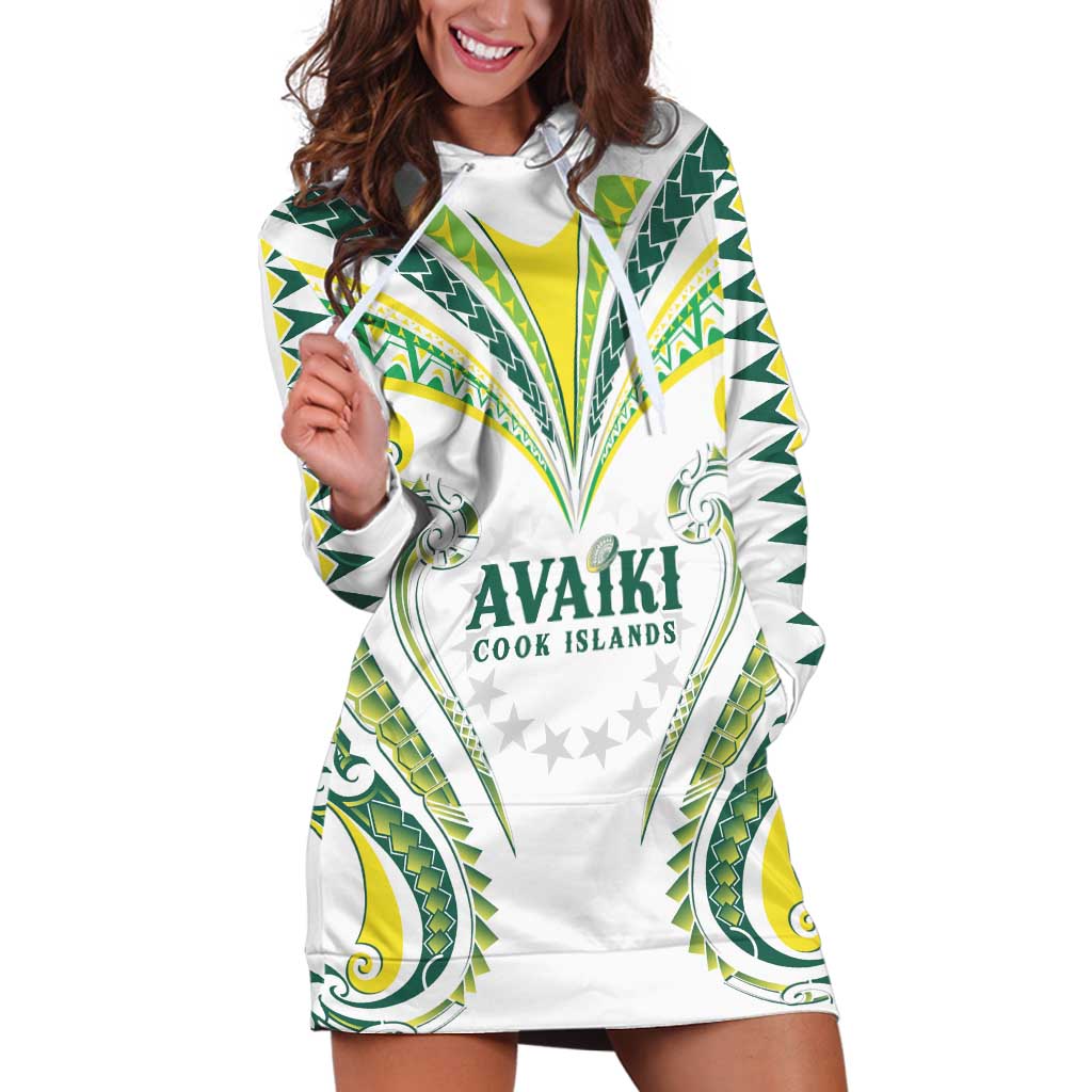 Custom Rugby Cook Islands Avaiki Hoodie Dress White Kuki Airani Tribal Maori Inspired - Polynesian Pride