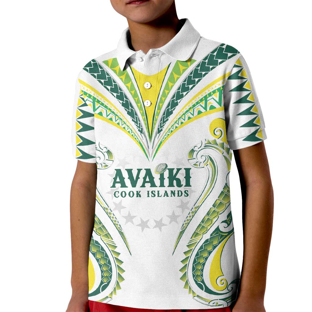 Custom Rugby Cook Islands Avaiki Kid Polo Shirt White Kuki Airani Tribal Maori Inspired - Polynesian Pride