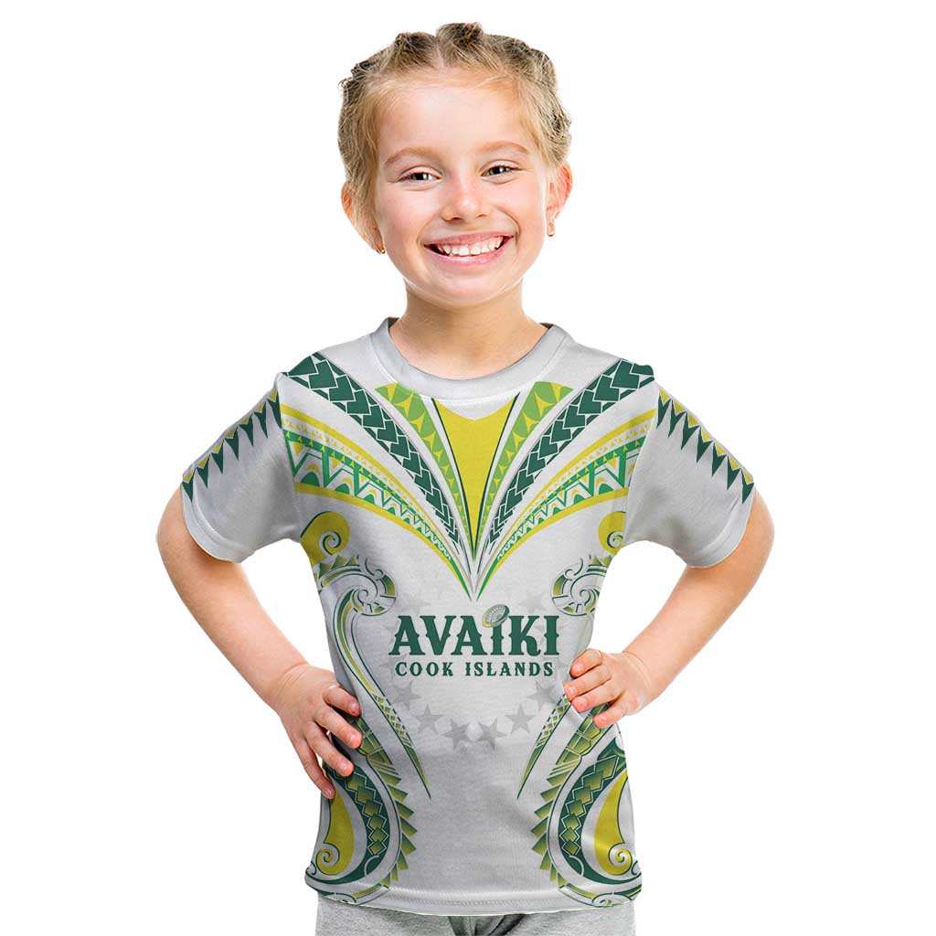 Custom Rugby Cook Islands Avaiki Kid T Shirt White Kuki Airani Tribal Maori Inspired - Polynesian Pride