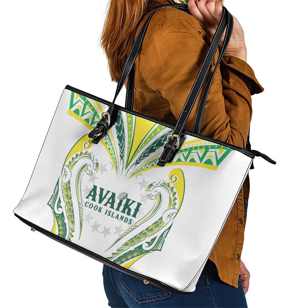 Rugby Cook Islands Avaiki Leather Tote Bag White Kuki Airani Tribal Maori Inspired - Polynesian Pride